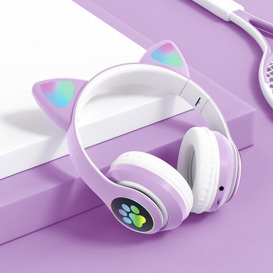 STN-28 Over Ear Music Headset Glowing Cat Ear Headphones Foldable